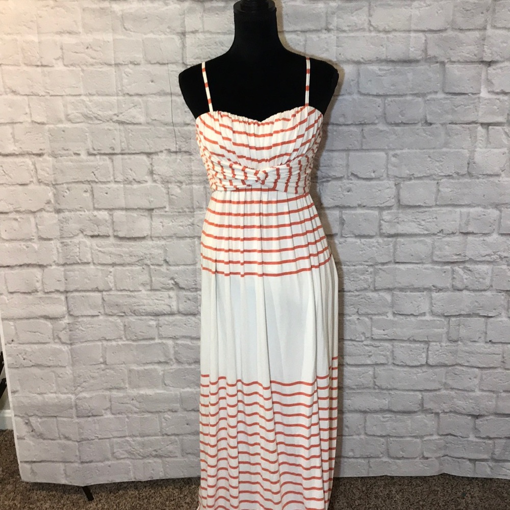 Jessica Simpson orange white striped maxi dress